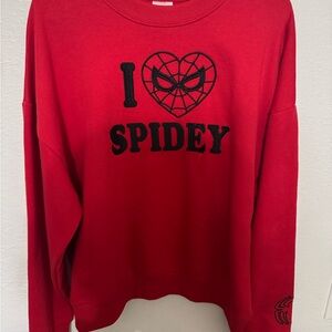 Marvel Spider-Man (I Love Spidey) Embroidered Red Women’s Sweater Medium